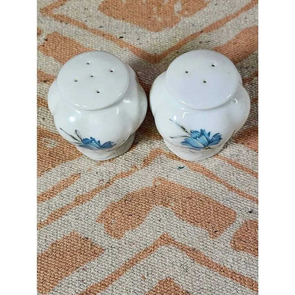 Vintage Inarco Japan Blue Ceramic Floral Salt Pepper Shakers